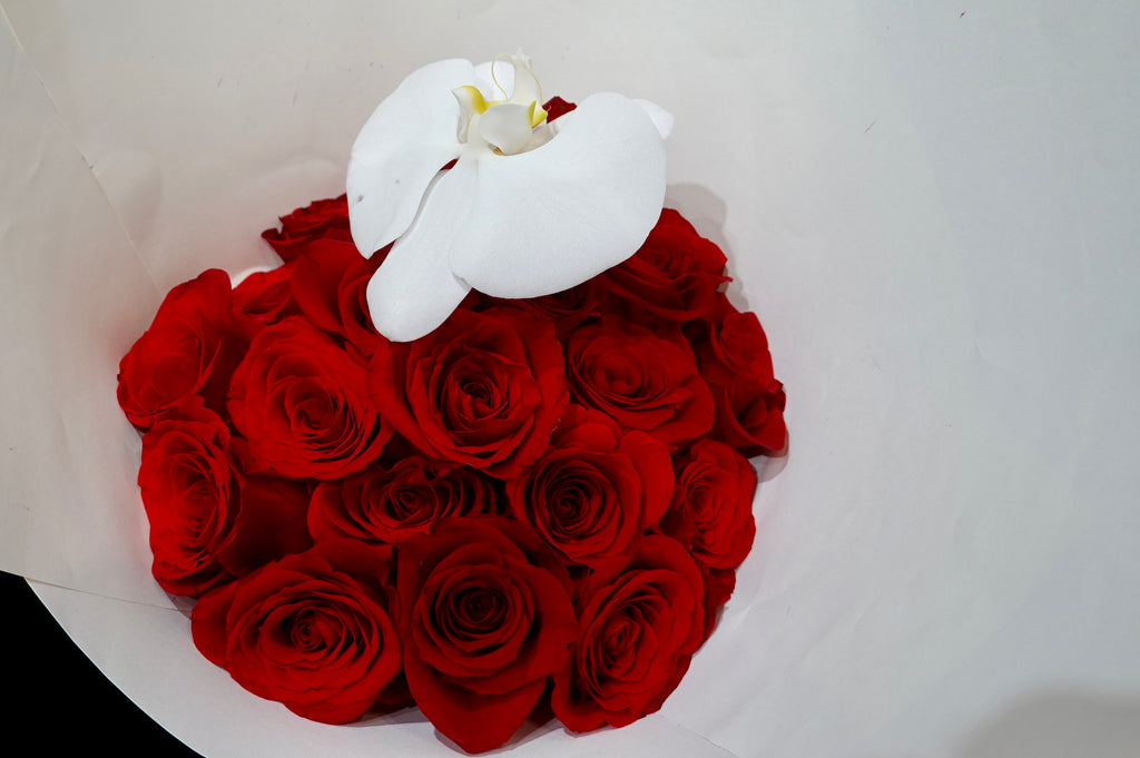 Red Rose Bouquet with White Bloom